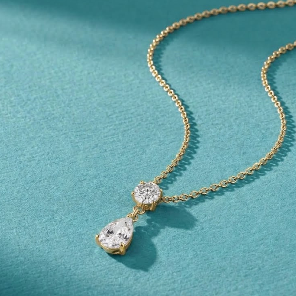 Elegant Teardrop CZ Pendant Necklace - Gold Plated - Image 2