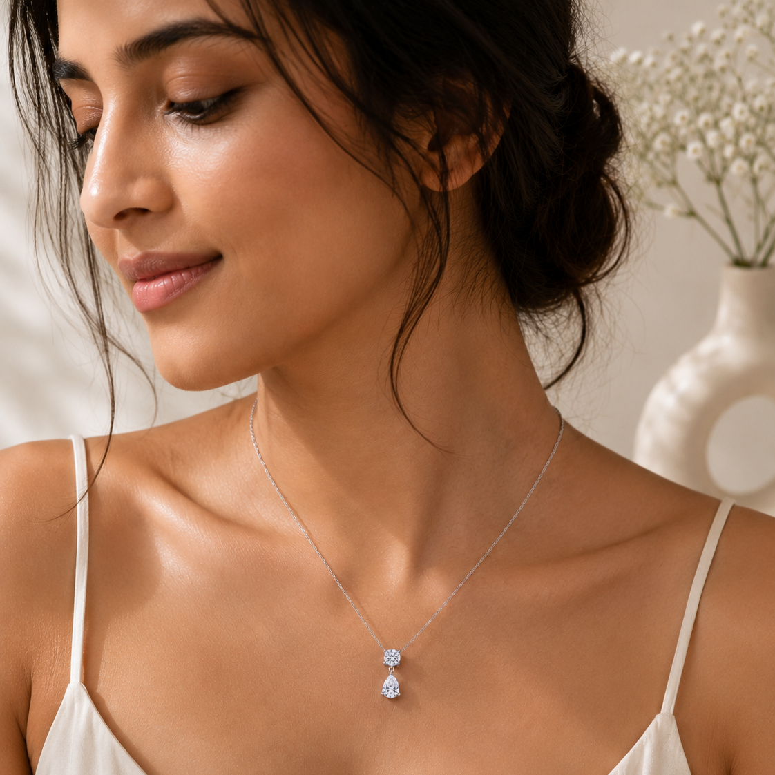 Elegant Teardrop CZ Pendant Necklace - Image 3