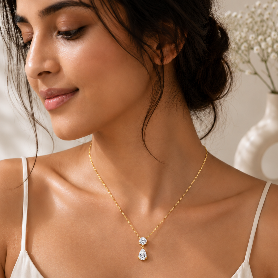 Elegant Teardrop CZ Pendant Necklace - Gold Plated - Image 3