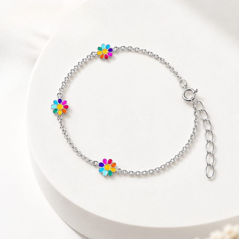 Rainbow Flower Charm Anklet for Kids
