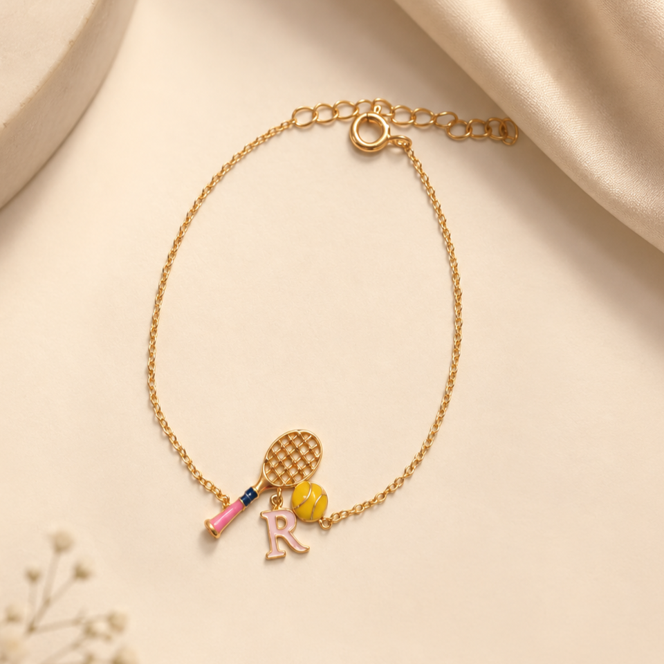 Customizable Tennis Charm Bracelet with Initial