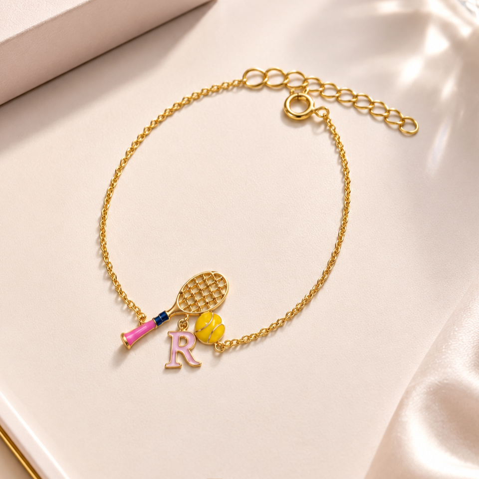 Customizable Tennis Charm Bracelet with Initial - Image 2