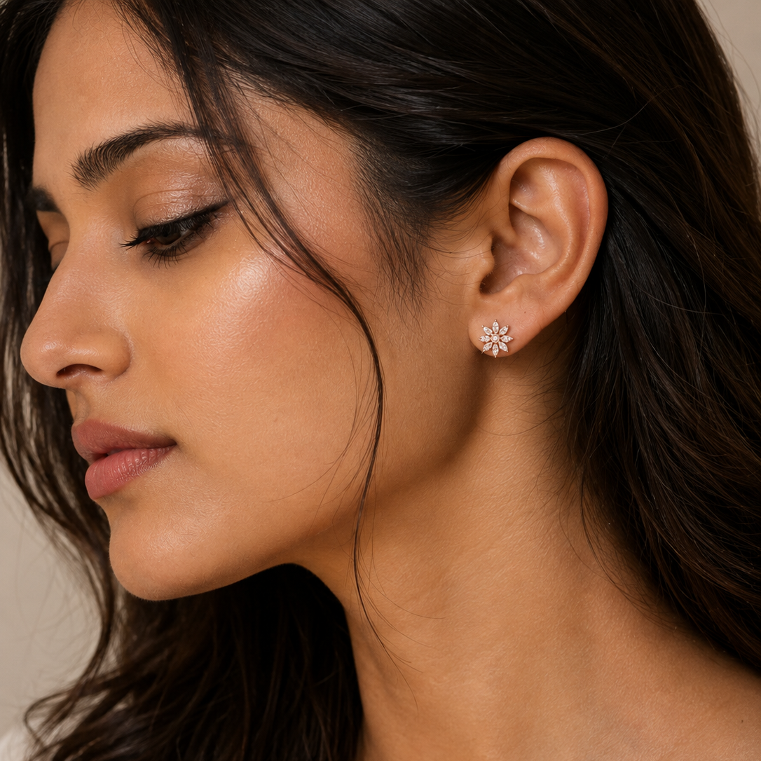 Elegant Flower CZ Earrings - Rose Gold - Image 2