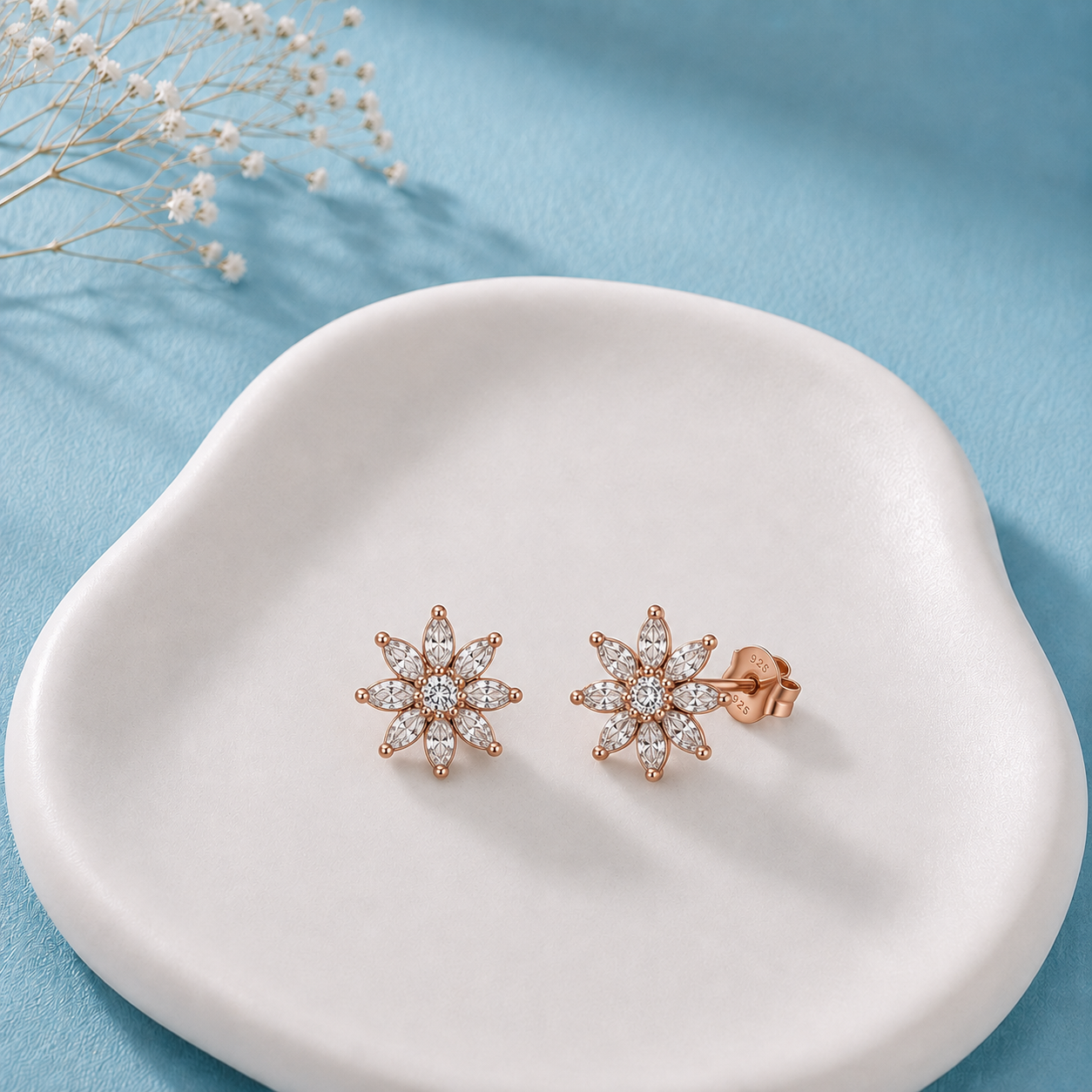 Elegant Flower CZ Earrings - Rose Gold