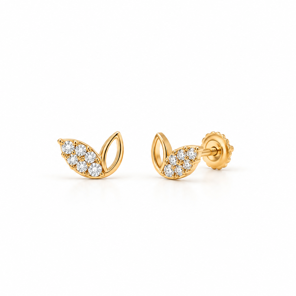 Golden Leaf CZ Stud Earrings - Image 2
