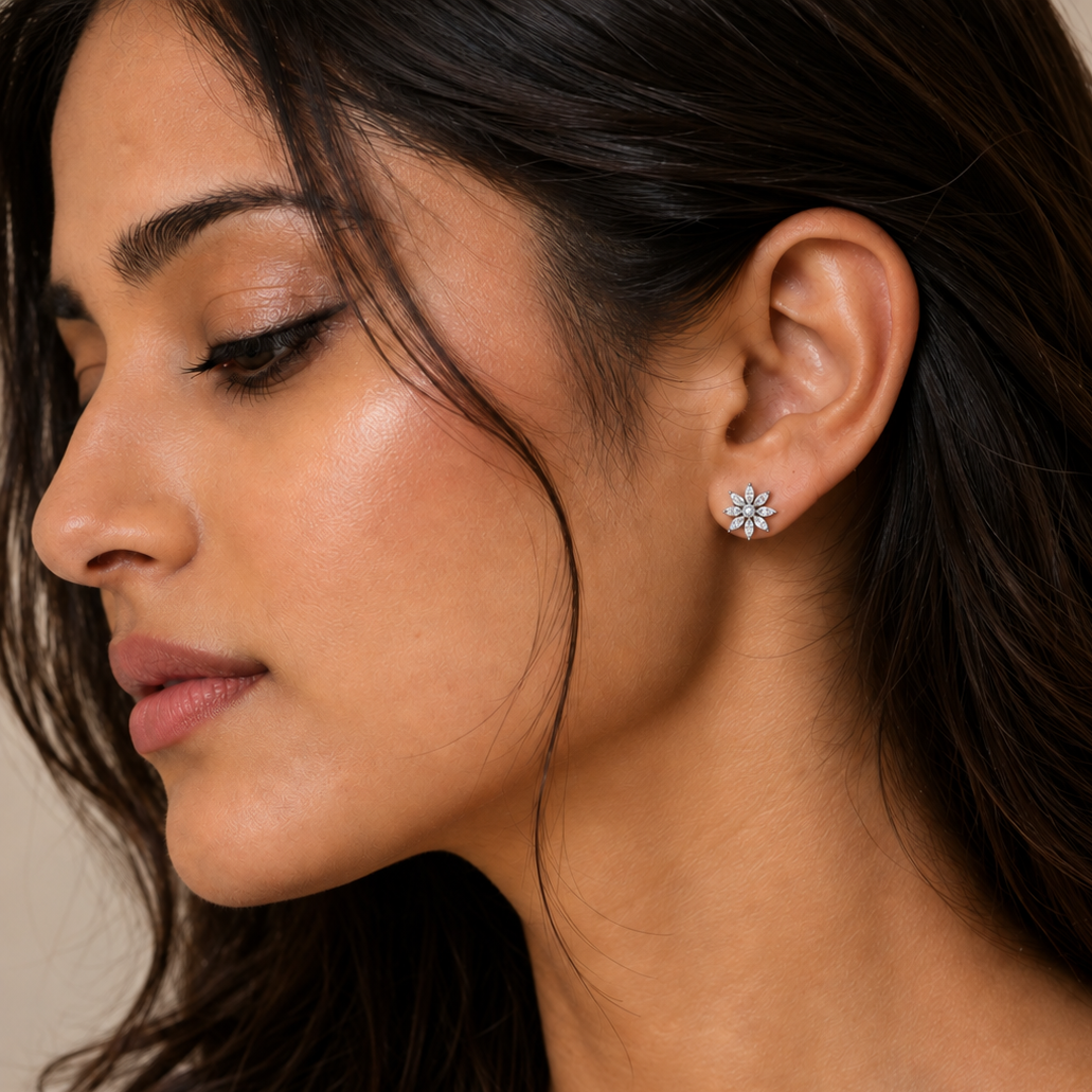 Elegant Flower CZ Earrings - Image 2