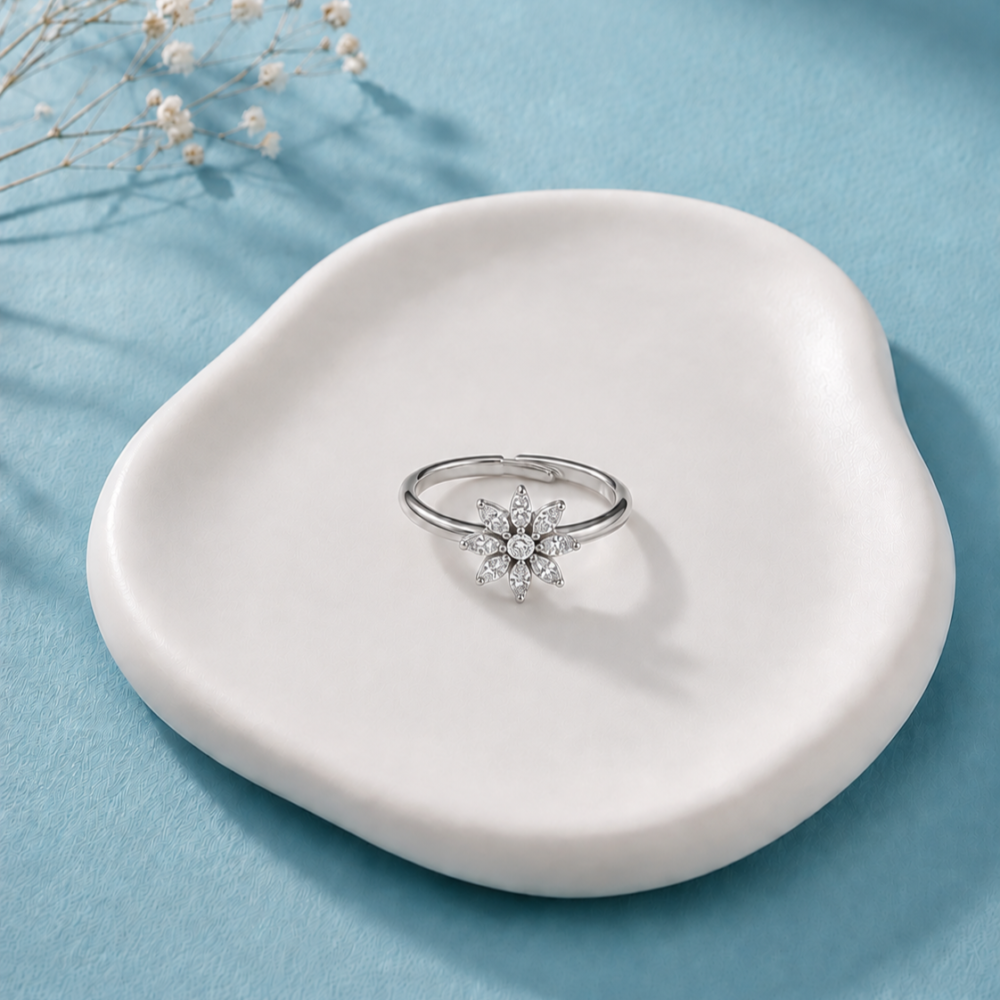 Crystal Flower Adjustable Ring