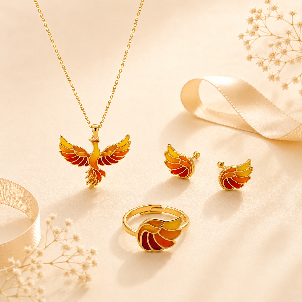 Little Sunset Phoenix Jewellery Set (With Ring)