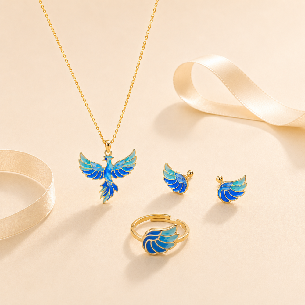 Sky Blue Phoenix Jewellery Set (With Ring)