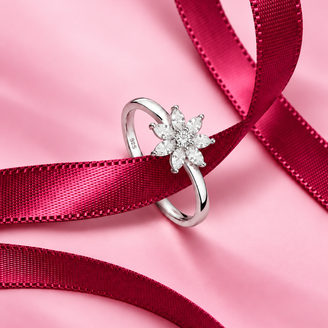 Crystal Flower Adjustable Ring - Image 2