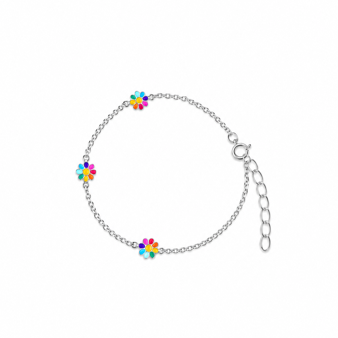 Rainbow Flower Charm Anklet for Kids - Image 2